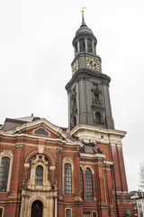 Saint Michael Church in Hamburg in a cold rainy day of early spring