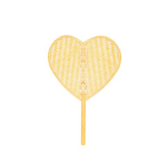 Thai modern bamboo fan hand in heart shaped patterns isolated on white background,nature weave vertical texture, handcraft,