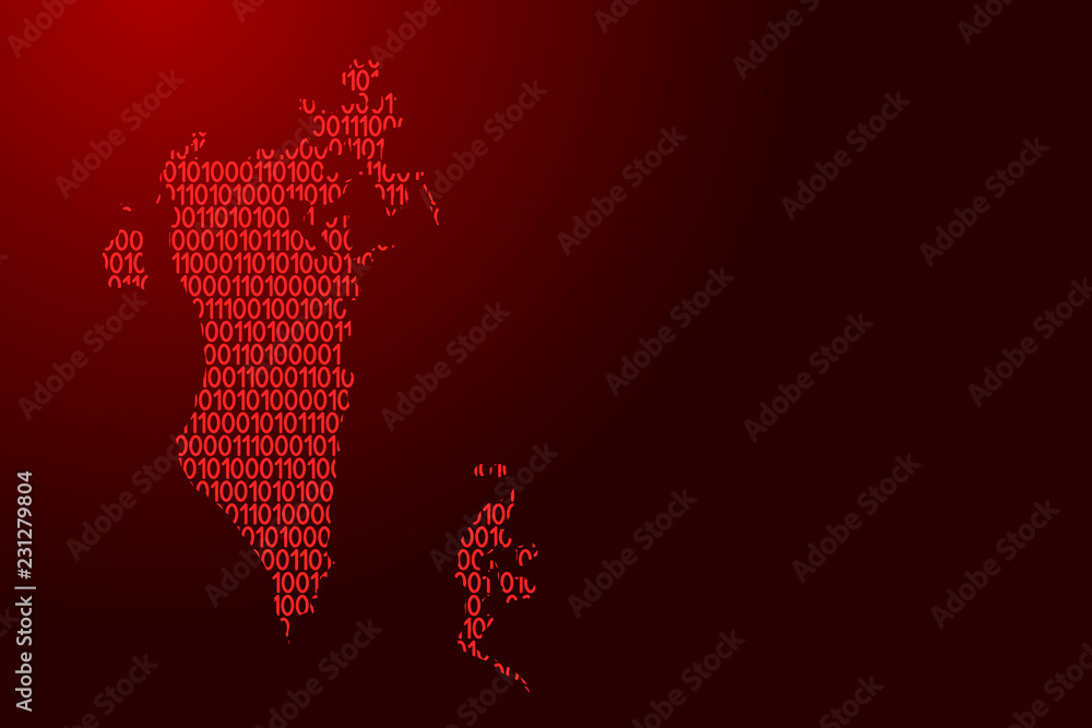 Fototapete bahrain map abstract schematic from red ones and zeros binary digital code for banner, poster, greet