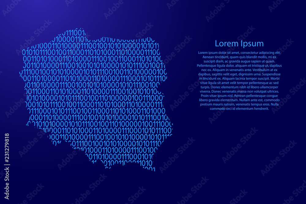 Fototapete poland map abstract schematic from blue ones and zeros binary digital code with space stars for bann