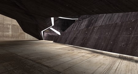 Abstract  concrete interior with neon lighting. 3D illustration and rendering.