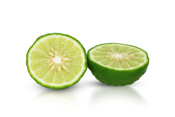 Naklejka na ściany i meble bergamot fruit, Kaffir Lime isolated on white 