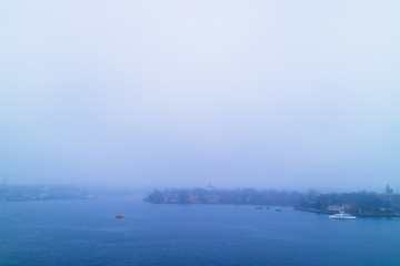 Misty panoramic view of city