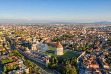 Fotobehang De scheve toren Leaning Tower of Pisa and Cathedral - Aerial View
