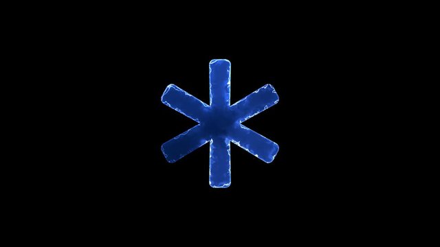Symbol asterisk. Blue Electric Glow Storm. looped video. Alpha channel black