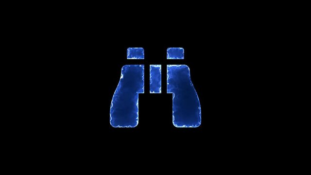 Symbol binoculars. Blue Electric Glow Storm. looped video. Alpha channel black
