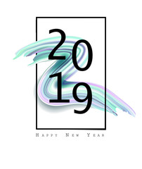 2019 New Year on the background of a colorful brushstroke oil or acrylic paint design element. Vector illustration EPS10