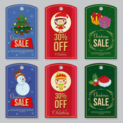 cute christmas collection tag set flat style