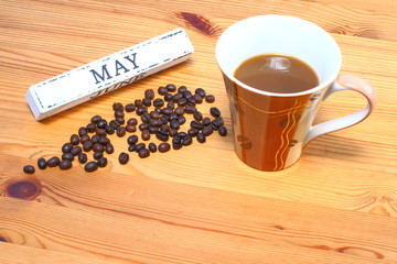 Kalender Monat Mai, Kaffeetasse, Bohnen