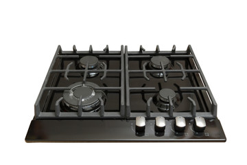 Black gas cooker on white background.