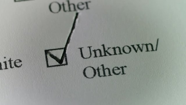 A pen marks a checkbox labeled unknown / other on a census or other document