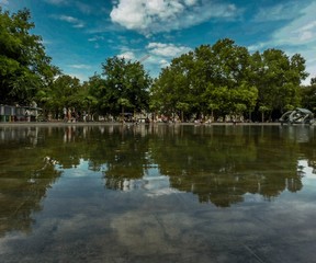Sitting by the reflective pond