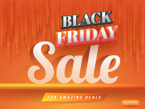 Website poster or banner design in orange color for Black Friday Sale advertisement concept.