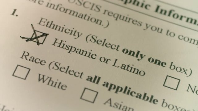 A pen selects hispanic or latino on a government immigration document