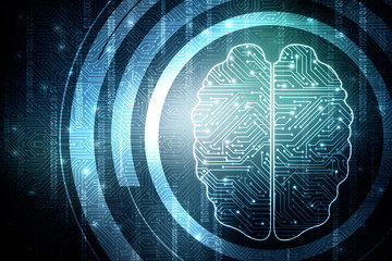 2d illustration Concept of thinking, background with brain, Abstract Artificial intelligence. Technology web background
