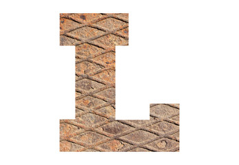 Letter L – with rusty metal texture on white background