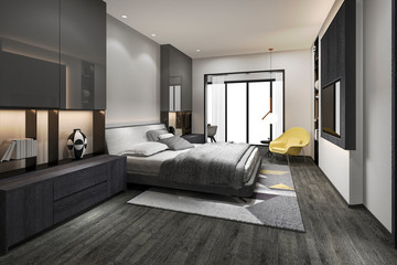 3d rendering beautiful luxury bedroom suite in hotel with tv