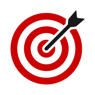 Red target bullseye with arrow or personalized marketing flat vector color icon for apps and websites