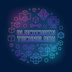 Blockchain technology vector colored line circular illustration