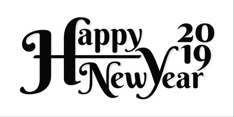 Happy New Year 2019 hand lettering calligraphy isolated on white background. Vector holiday illustration element. inscription text. on white background. Vector