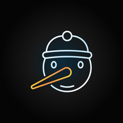 Obraz premium Smiling Snowman Face line vector icon on dark background