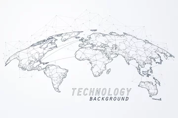 Tableaux sur verre Carte du monde Résumé du réseau mondial, bord et sommet de la connexion mondiale