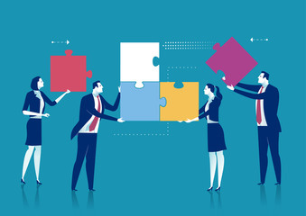 Teamwork. A group of office persons are working on a project. Business vector concept illustration