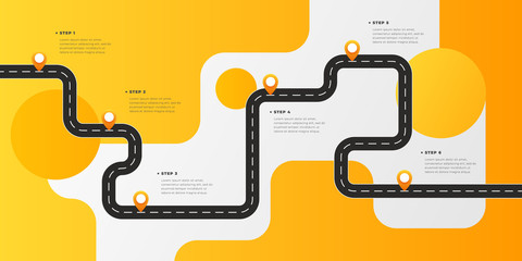 Infographic template winding asphalt road with pin-pointers. Vector EPS 10
