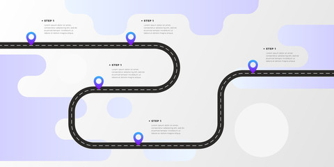 Infographic template winding asphalt road with pin-pointers. Vector EPS 10 © Igor