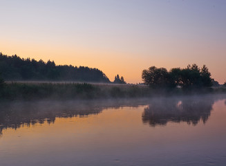Naklejka na ściany i meble Sunrise on Belarus river