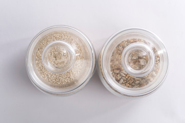 Mix seeds in a glass jars top view