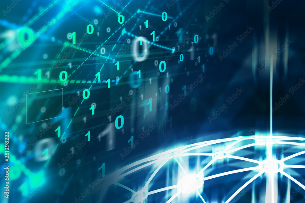 Poster green binary numbers interface, network