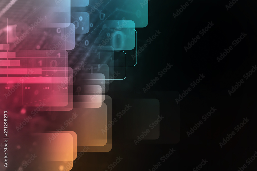 Poster colored immersive interface with binary numbers