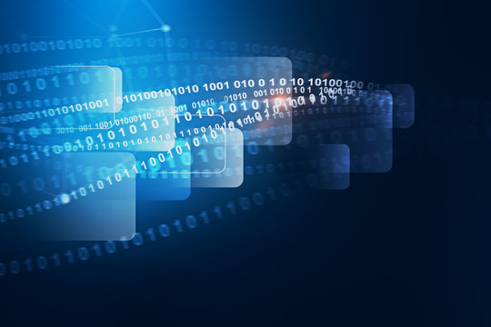 Dark blue and white lines of code interface