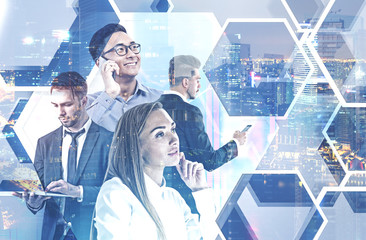 Diverse business team members in city