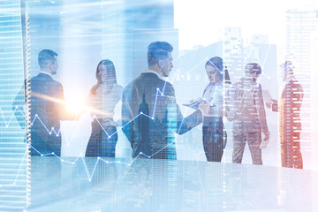 Business team in city, graphs