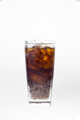 drink cola in glass on white background
