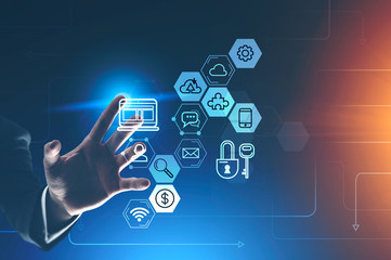 Man using computer interface