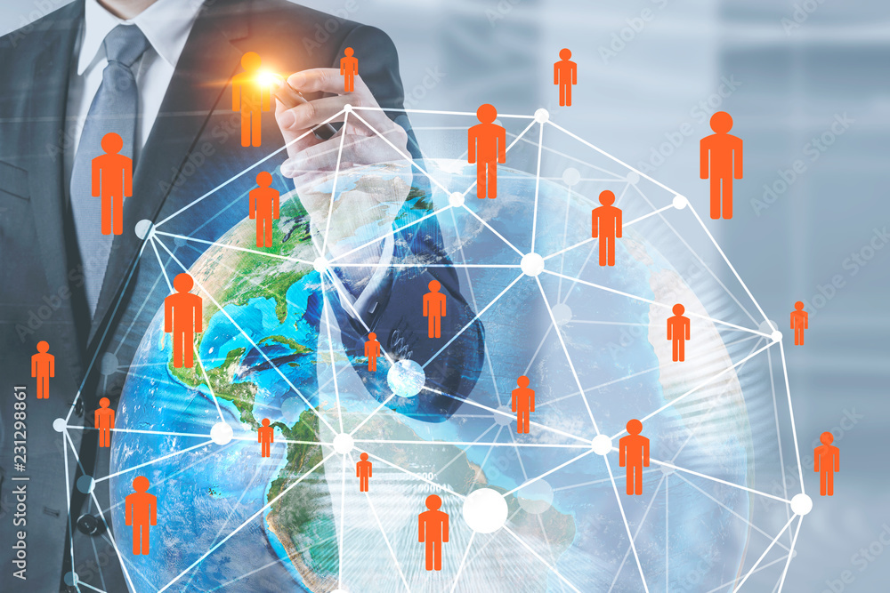Poster man using global people network interface