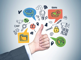 Man hand with thumb up, social media