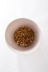 Almost empty bucket of popcorn top view