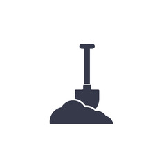 Shovel in dirt vector icon on white
