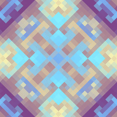 Geometric abstract symmetric pattern in pixel art style. Seamless geometric background. Vector image.