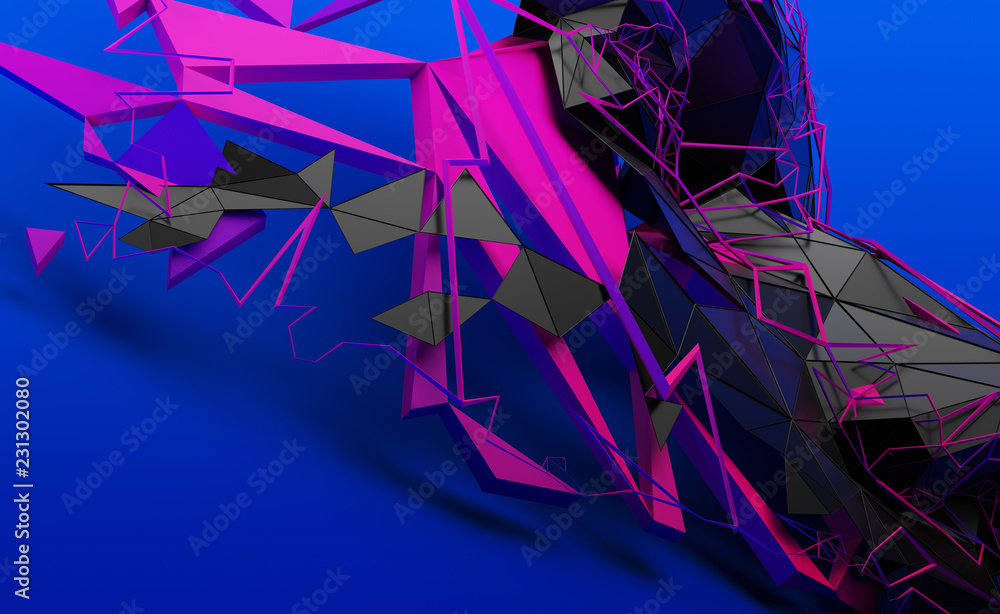 Poster abstract 3d rendering of random geometric shapes. futuristic modern background design for poster, co