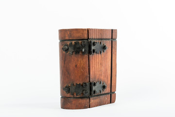 Wooden box book with metal hinges