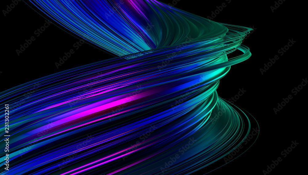 Fototapete abstract 3d rendering of twisted lines. modern background design, illustration of a futuristic shape