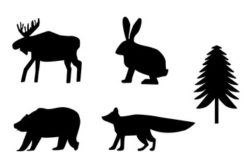 siluettes forest animals black and white