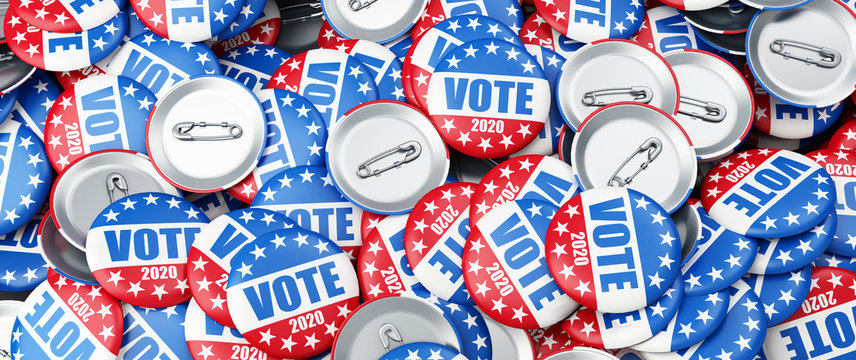 vote 2020  election badge background, vote USA 2020, 3D illustration, 3D rendering