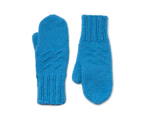 Blue mittens isolated on white background