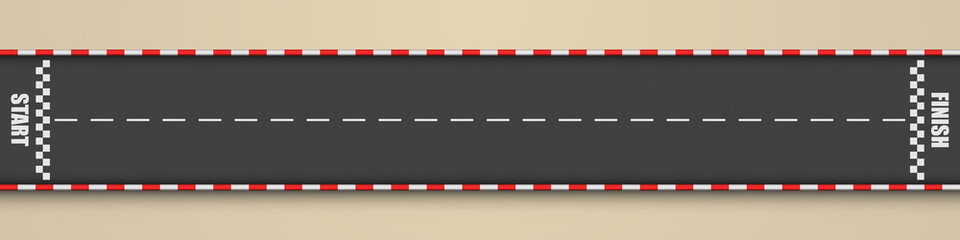 Cartoon racing track for a quarter mile ride, top view, vector illustration